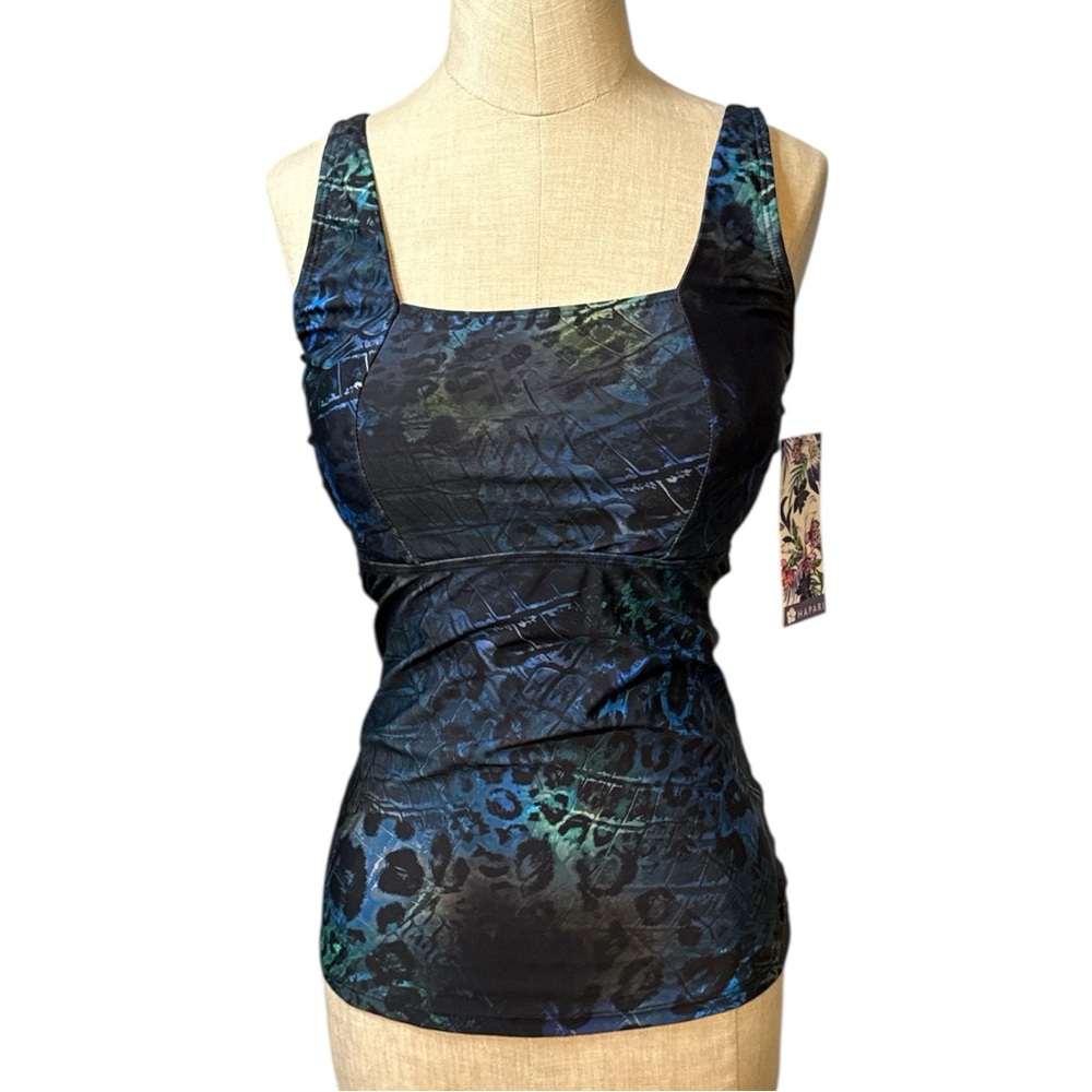 Hapari Animal Print Underwire Tankini Top Womens Small Blue Black NWT